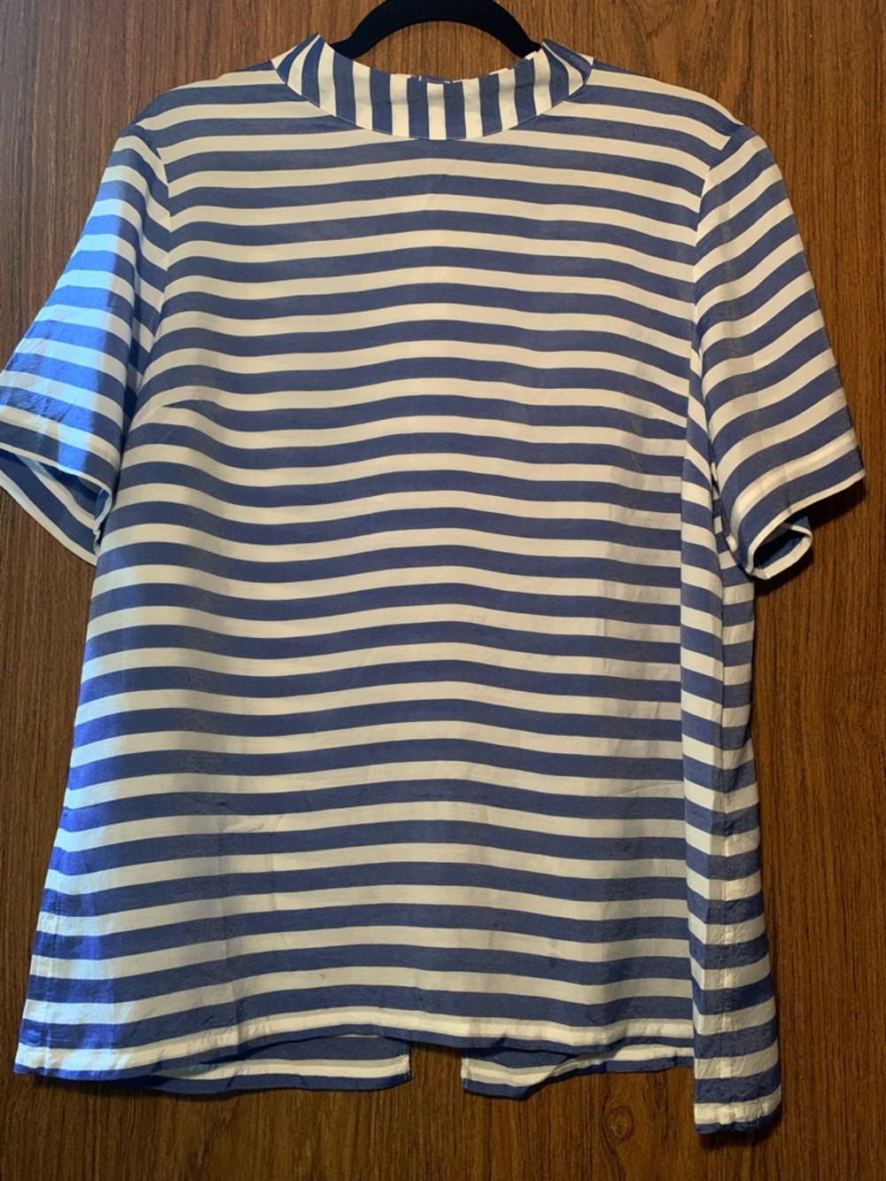 Women Blue and White Striped Short Sleeve Trendy Blouse